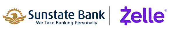 Sunstate Bank and Zelle logos